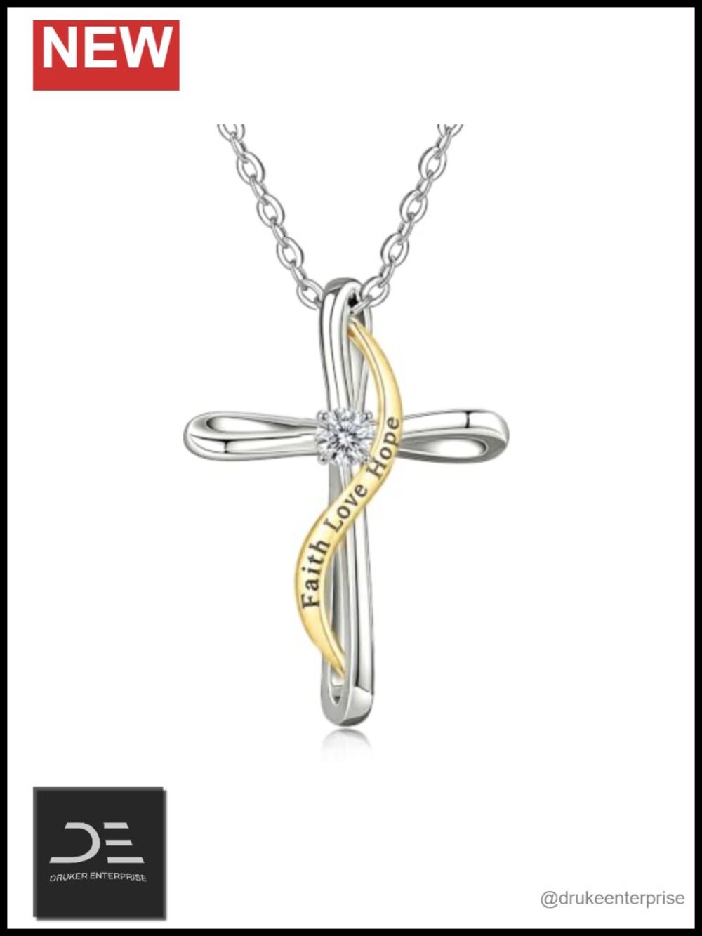 925 Sterling Silver Butterfly Cross Necklace Faith Love Hope Pendant Cubic